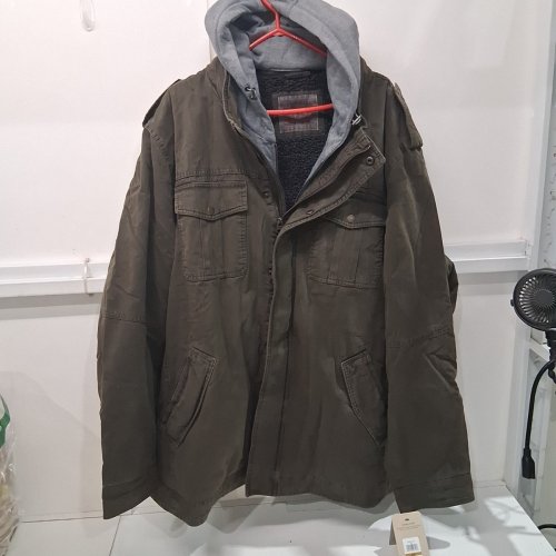 MEN'S LEVI'S WASHED COTTON HOODED MILITARY JACKET - 4XL - OLIVE GREEN/GREY (STYLE: LM8TC364) image 2