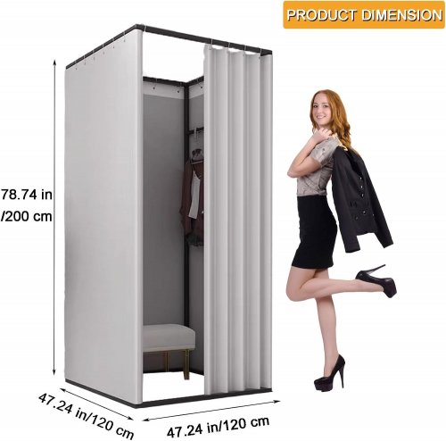 PORTABLE FITTING ROOM WITH SHADED CURTAINS - 39" X 39" X 79" - GREY/BLACK image 2