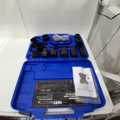 18PC ORIONMOTORTECH MASTER BALL JOINT PRESS & U-JOINT REMOVAL TOOL KIT WITH UNIVERSAL ADAPTERS HARDENED STEEL COMPONENTS AND CARRYING CASE - BLUE - (MODEL: BJS-B021-BK-OMTCAFBA-1) image 2