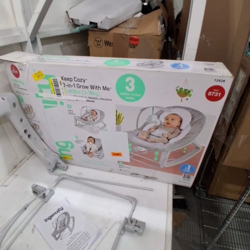 INGENUITY 3-IN-1 KEEP COZY GROW WITH ME VIBRATING BABY BOUNCER, ROCKER & CHAIR - 40LBS CAPACITY - WEAVER THEME GREY/WHITE/GREEN (MODEL: ‎12428) image 5