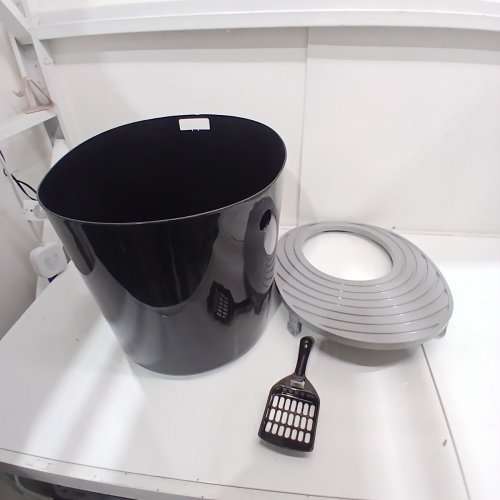 IRIS USA COVERED TOP-ENTRY SCATTER-PREVENTING CAT LITTER BOX - LARGE/20.47" X 16.14" X 14.56" - GREY/WHITE (MODEL: PUNT-530) image 2