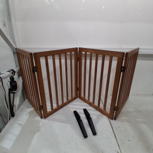 WOOD FREESTANDING ACCORDION STYLE DOG GATE - FOR DOORWAYS/HALLS - 24" -74" - WALNUT image 2