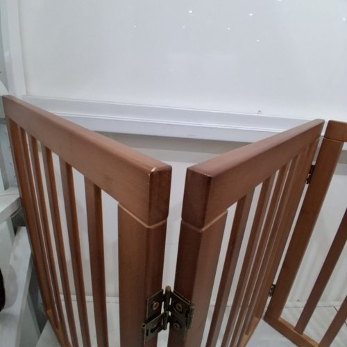WOOD FREESTANDING ACCORDION STYLE DOG GATE - FOR DOORWAYS/HALLS - 24" -74" - WALNUT image 5