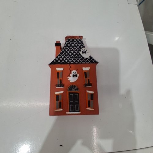 DECORATIVE WOODEN SPOOKY HAUNTED HOUSE DECORATION - 7" - ORANGE image 3