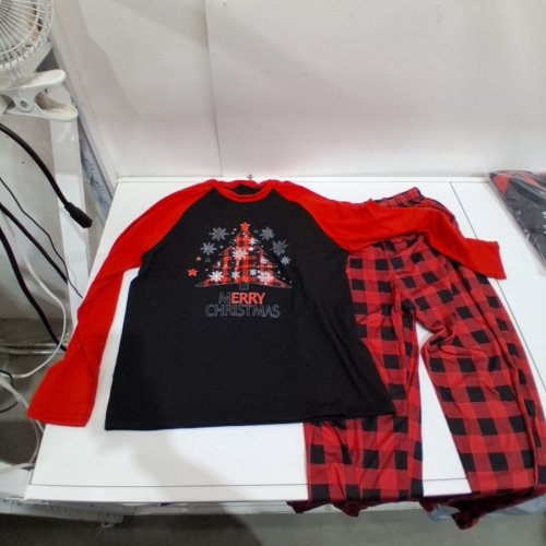 2PC UNISEX CHRISTMAS PAJAMA SET - MEDIUM - RED / BLACK image 2