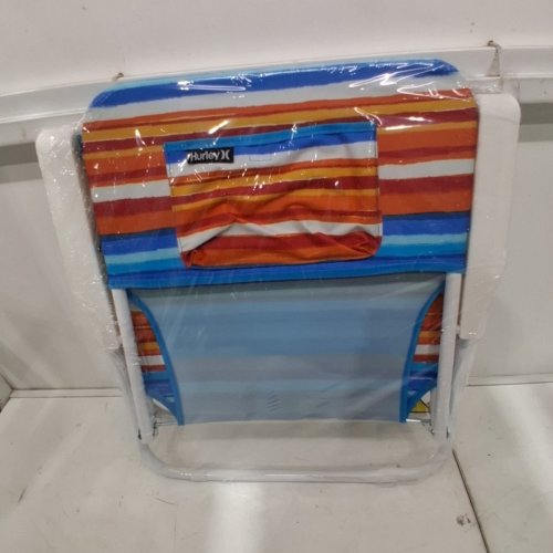 HURLEY FOLDING SINGLE POSITION BEACH CHAIR - BLUE / ORANGE image 2