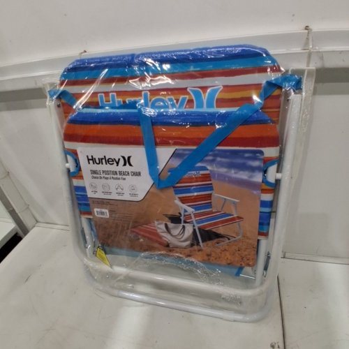 HURLEY FOLDING SINGLE POSITION BEACH CHAIR - BLUE / ORANGE image 3