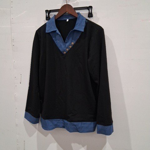 WOMENS LONG SLEEVE TOP - LARGE - NAVY/BLACK image 2