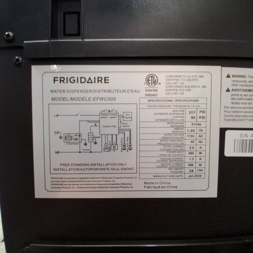 FRIGIDAIRE HOT AND COLD WATER DISPENSER, 5 GALLON - STAINLESS STEEL/BLACK (MODEL: EFWC505) image 4