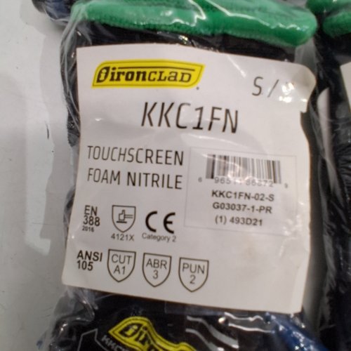 11PR IRIONCLAD TOUCHSCREEN FOAM NITRILE WORK GLOVES - SMALL - BLACK / GREEN/BLUE (MODEL: KKC1FN) image 2
