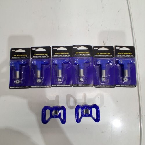 6PC AIRLESS PAINT SPRAYER TIPS WITH 2 GUARDS - 213/315/417/515/517/523 - BLUE/SILVER image 2