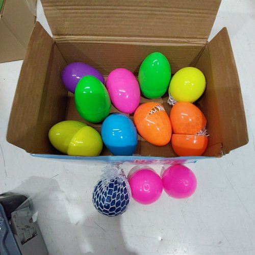 10PK PLASTIC EASTER EGGS WITH SQUISHY SENSORY STRESS BALLS - MULTI-COLOURS image 2