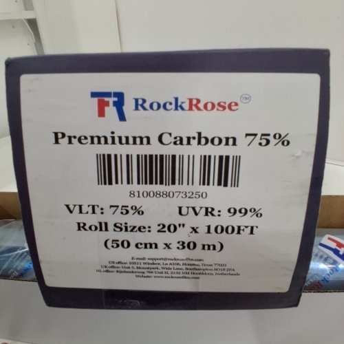 ROCKROSE 75% PREMIUM CARBON CAR WINDOW TINT ADHESIVE FILM - 20" X 100FT - BLACK image 2