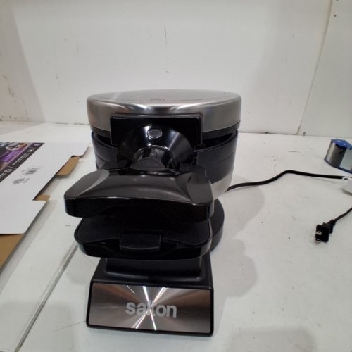 SALTON ROTATING DOUBLE BELGIAN WAFFLE MAKER - 12V - STAINLESS/BLACK (MODEL: WM2159 ) image 4