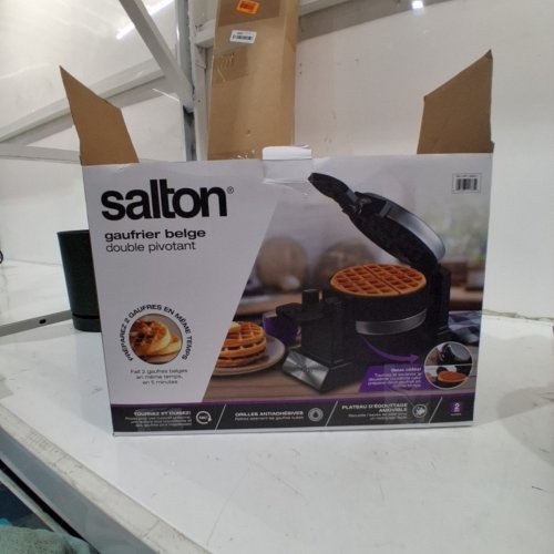 SALTON ROTATING DOUBLE BELGIAN WAFFLE MAKER - 12V - STAINLESS/BLACK (MODEL: WM2159 ) image 5