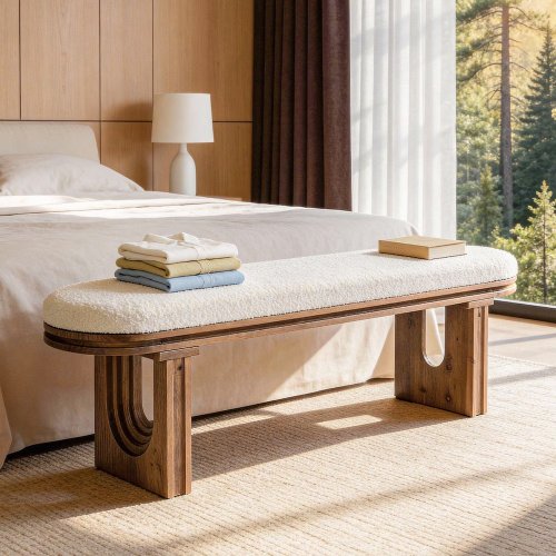 BYBLIGHT SOLID WOOD ENTRYWAY FARMHOUSE BENCH WITH CUSHION - 47.2" X 11.8" X 17.7" - WHITE AND BROWN (ITEM: HOGA-FJ0034) image 2