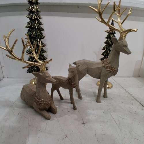 5PC DECORATIVE DEER FAMILY WITH TREES - WHITE/GOLD/GREEN (MODEL: 1931015) image 3