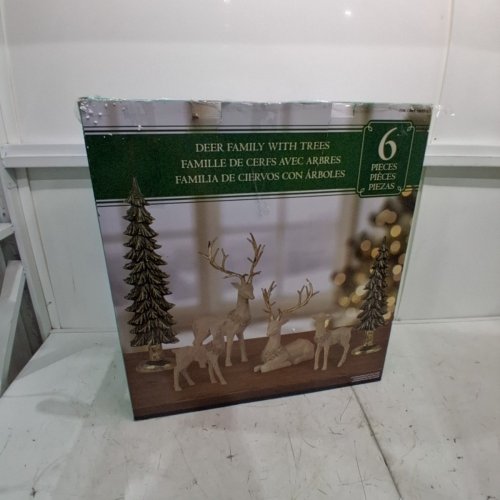 5PC DECORATIVE DEER FAMILY WITH TREES - WHITE/GOLD/GREEN (MODEL: 1931015) image 5