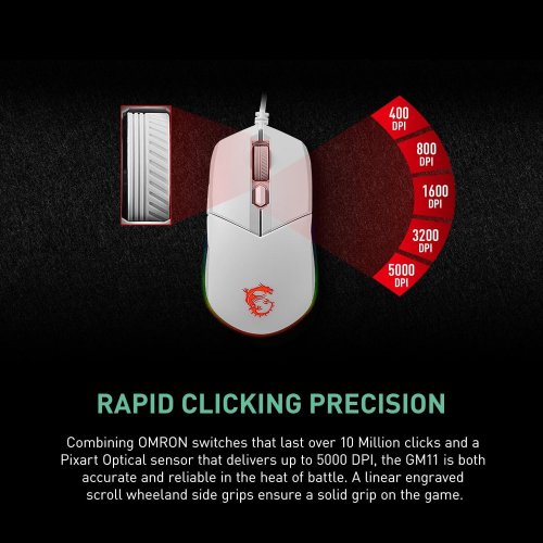 MSI CLUTCH WIRED GAMING MOUSE - 6-BUTTON - 5000 DPI OPTICAL SENSOR - WHITE (MODEL: GM11) image 2