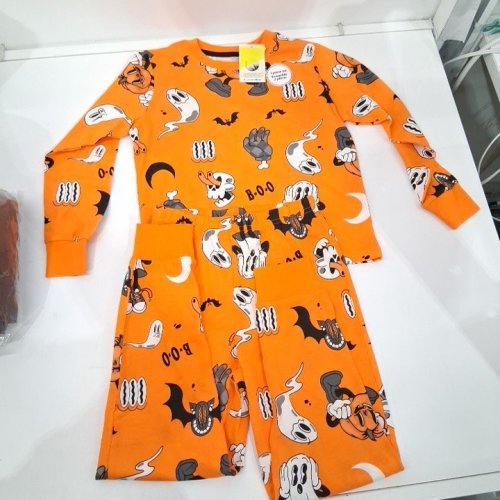 2PC KID'S HALLOWEEN CHARACTER PAJAMA SET - SMALL (6) - ORANGE/BLACK/WHITE image 2