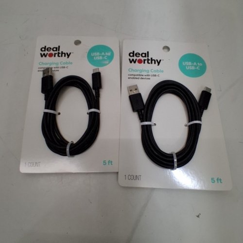 2 DEALWORTHY USB-A TO USB-C CHARGING CABLES - 5FT EACH - BLACK image 2