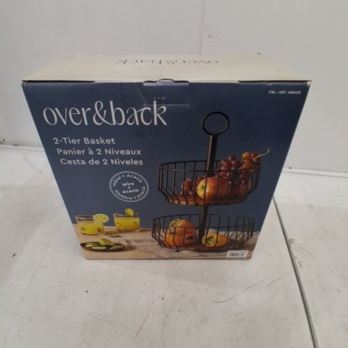 OVER & BACK 2-TIER WIRE METAL FRUIT BASKET - BLACK/ACACIA WOOD (MODEL : 1986459) image 3