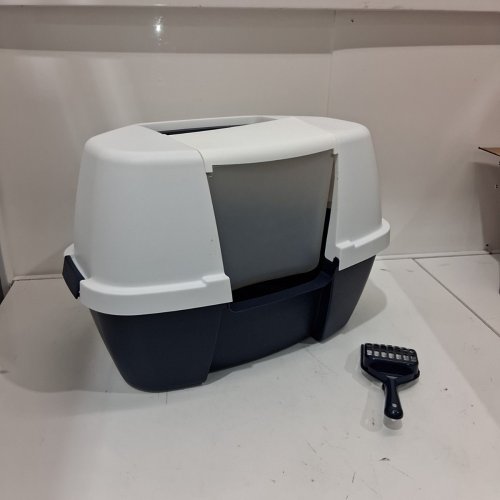 IRIS LARGE HOODED CORNER LITTER BOX - NAVY image 2