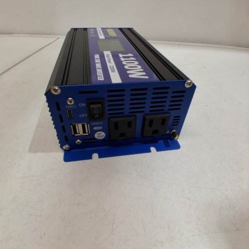 VOLFVERT PURE SINE WAVE POWER INVERTER WITH TWO AC OUTLETS, USB PORTS, TYPE-C PORTS, REMOTE CONTROLLER - 1100W - BLACK/BLUE image 4