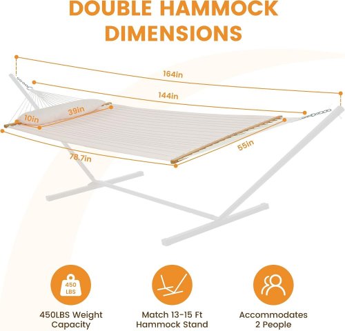LAZY DAZE 12 FT DOUBLE QUILTED FABRIC HAMMOCK WITH SPREADER BARS - 12FT - BEIGE (MODEL: HM003148) image 2