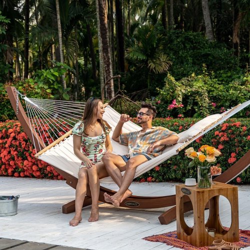 LAZY DAZE 12 FT DOUBLE QUILTED FABRIC HAMMOCK WITH SPREADER BARS - 12FT - BEIGE (MODEL: HM003148) image 3