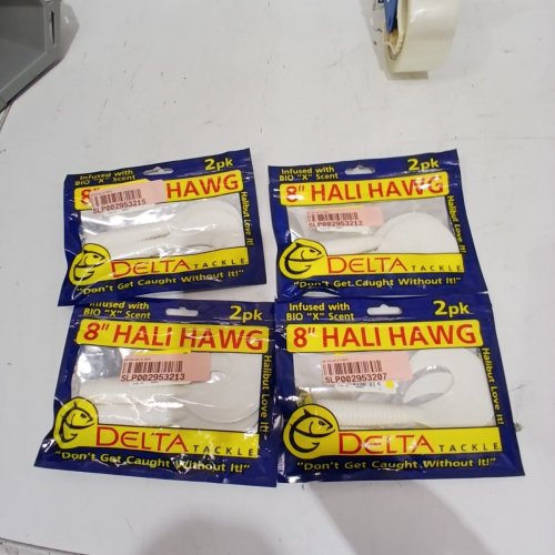4(2PK) GIBBS DELTA TACKLE HALI HAWG FISHING SOFT PLASTIC LURE - 8" - WHITE (ITEM: 19802) image 3