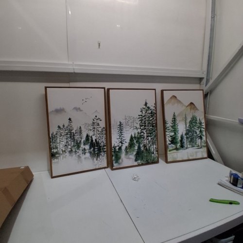 3PC IDEA4WALL FRAMED CANVAS PRINT WALL ART SET PASTEL MOUNTAIN RANGE FOREST - 24" X 36" X 1.5" EACH image 2