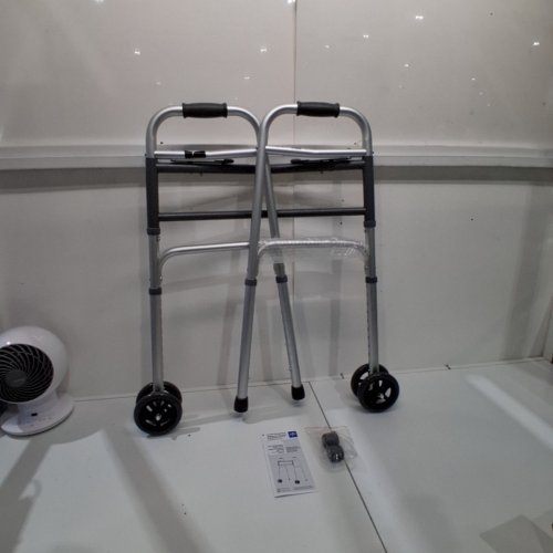 MEDLINE GUARDIAN ADJUSTABLE ALUMINUM 2-BUTTON FOLDING WALKER - 300LBS CAPACITY - GREY - (MODEL: MDS86410) image 2
