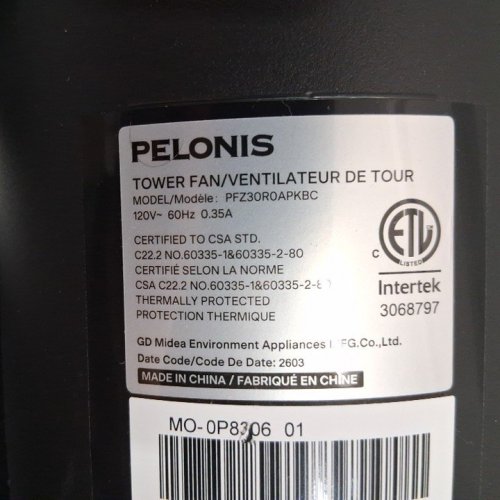 PELONIS OSCILLATING TOWER FAN WITH REMOTE CONTROL - 30" - BLACK (MODEL: PFZ30R0APKBC) image 4