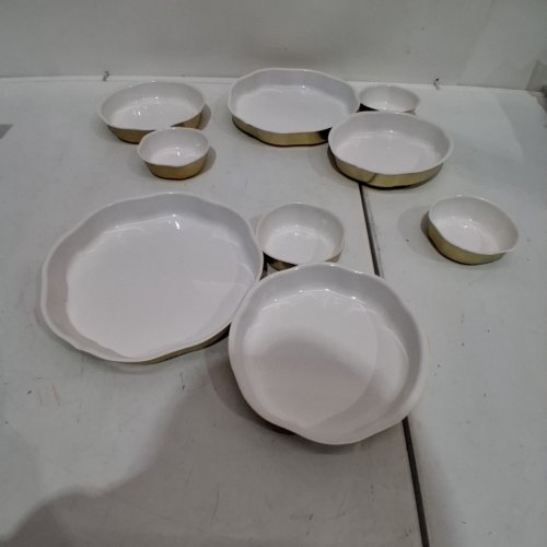 4PC ASSORTED SERVING DISHES - GOLD/WHITE image 3