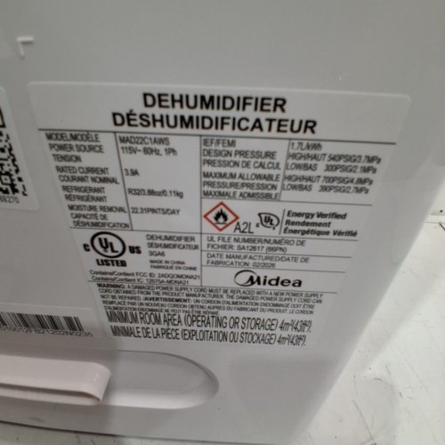 MIDEA DEHUMIDIFIER - 12.5L - WHITE - (MODEL:MAD22C3WMT) image 7