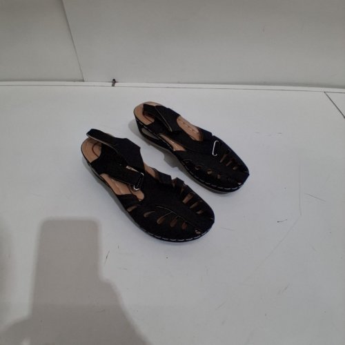 WOMEN'S GLADIATOR WEDGE SANDALS - 7 - BLACK image 2