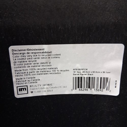 TIERRA VERDE BARREL PLANTER - 20" X 20" X 15" - BLACK (MODEL: MT5100767CM) image 5