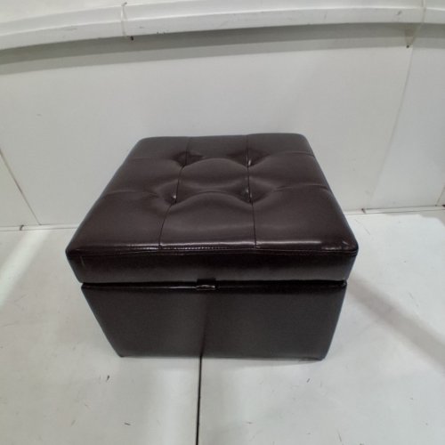 H&B LUXURIES BROWN TUFTED LEATHER SQUARE FLIP TOP STORAGE OTTOMAN CUBE - 17" X 17" X 14" - BROWN (MODEL: ST-SOPUBR3) image 2