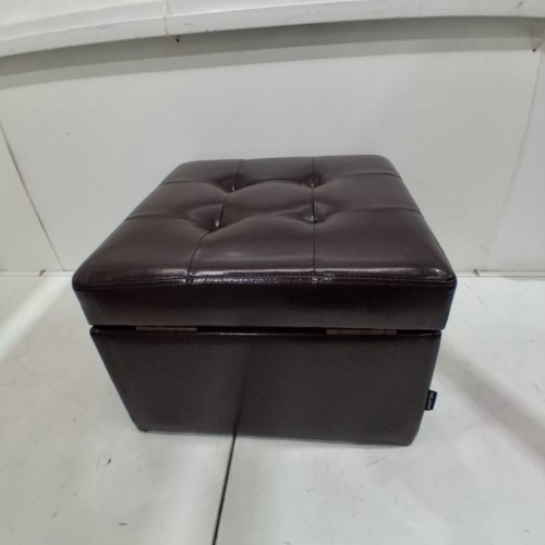 H&B LUXURIES BROWN TUFTED LEATHER SQUARE FLIP TOP STORAGE OTTOMAN CUBE - 17" X 17" X 14" - BROWN (MODEL: ST-SOPUBR3) image 5