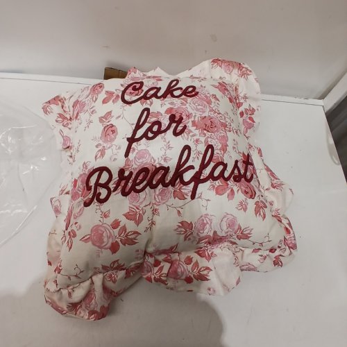 FLORAL SCRIPT DECORATIVE PILLOW - 16" X 16" - WHITE AND PINK image 2