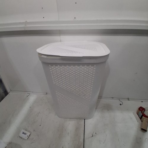 MIND READER SLIM LAUNDRY HAMPER WITH CUT OUT HANDLES AND ATTACHED HINGED LID - 60L - WHITE (MODEL: HBIN60-WHT) image 2