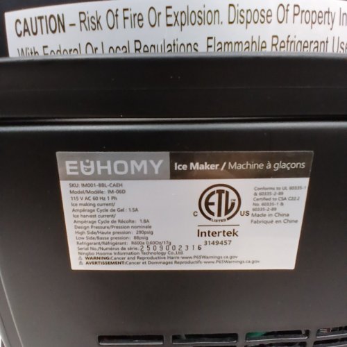 EUHOMY COUNTERTOP ICE MAKER MACHINE WITH HANDLE, BASKET AND SCOOP - MAKES 26LB/DAY - BLACK (MODEL: IM001-BBL-CAEH) image 7