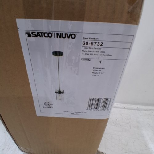SATCO NUVO MINI PENDANT LIGHT FIXTURE - 5" X 7.5" X 12FT WIRE - MATTE BLACK / CLEAR GLASS (MODEL: 60-6732) image 5
