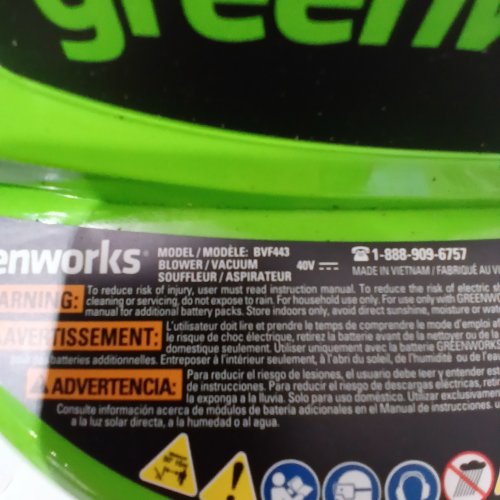 GREENWORKS 2-SPEED LEAF BLOWER/VACUUM - 375CFM/230MPH - 12A - GREEN/BLACK (MODEL: BVF443) image 3