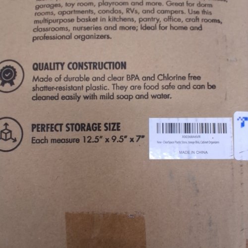 8PK CLEARSPACE PLASTIC STORAGE BINS WITH LIDS - 12.5" X 9.5" X 7" - CLEAR image 2