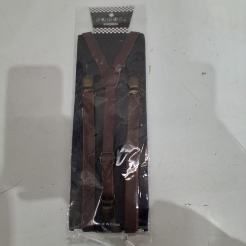 FAUX LEATHER SLIM CLIP-END SUSPENDERS - BROWN (STYLE: FA-SUSP100-BRN) image 3