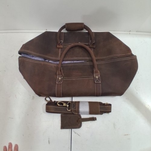 KOMALC FULL-GRAIN BUFFALO LEATHER DUFFEL BAG - 24" X 11" X 7" - DISTRESSED BROWN image 5