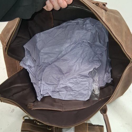 KOMALC FULL-GRAIN BUFFALO LEATHER DUFFEL BAG - 24" X 11" X 7" - DISTRESSED BROWN image 7