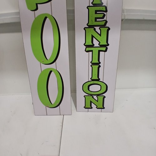 2PK REVERSIBLE FRENCH/ENGLISH DECORATIVE WOODEN HALLOWEEN PORCH SIGNS - 9.5" X 48" - WHITE GHOST AND SKELETON image 3